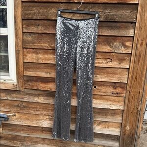 Nasty Gal Silver Sequin Pants COORD KICK FLARE black